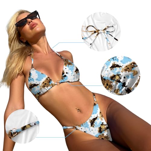 Image of MIKETAI Sexy Bikinis for Women 2 Piece Bikini Spaghetti Strap Swimsuits Solid Color Bathing Swimwear Triangle Bathing Suit