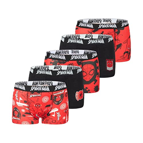 Ultimate Spider-Man Calecon Enfant Spiderman, Boxer Garçon, Liberté de Mouvement, Maintien Anti-Glisse (Lot de 5), Rouge, 5-6 ans Cover