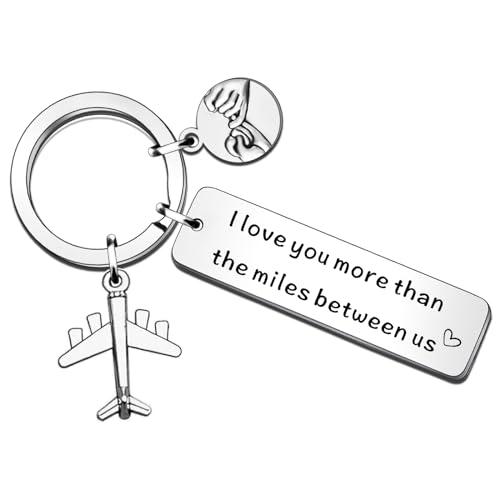 QMVMV Llavero para pareja, regalo de relación a larga distancia para novio, novia, I Love You More Than The Miles Between Us, llavero de despedida, regalo de cumpleaños, aniversario, regalo de San