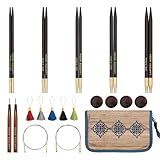 Lantern Moon Agujas de Tejer Intercambiables - 5 Pares de 13cm 5' Puntas - 2 Cordones Giratorios 60,80cm - Tapas Finales, Marcadores de Puntada - Tamaños 3,3.5,4,4.5,5mm