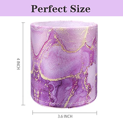 Image of Large Capacity Colored Pen Holder for Desk, Leather Pencil Holder Pen Cup Marker Holder Makeup Brush Holders, Desk Accessories & Workspace Organizers for Home, Office, Purple Marble