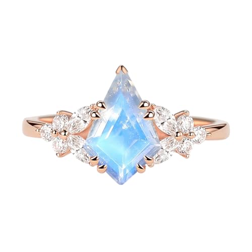 1ct 1.5ct 2ct Moonstone Engagement Ring - Kite Cut Moonstone Rings White Yellow Rose 10K 14K 18K Solid Gold Sterling Silver Moonstone Anniversary Promise Ring for Women4