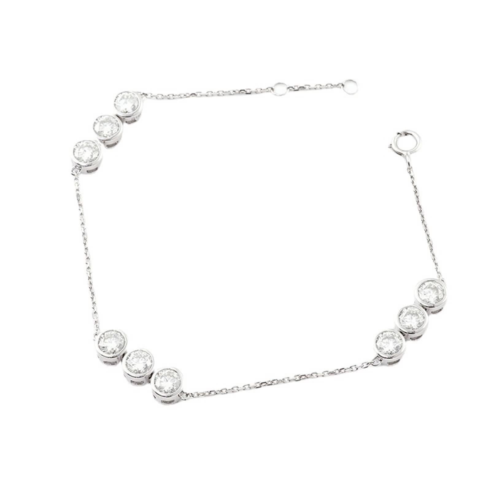 Pulsera de moissanita, pulsera nupcial de oro blanco con eslabones redondos de moissanita de 4 mm para promesa de boda