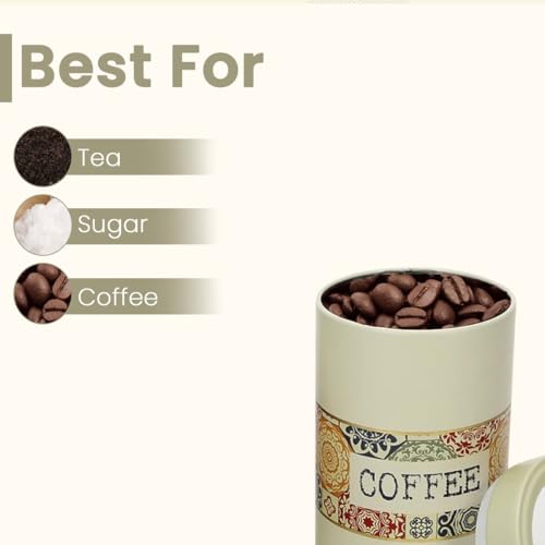 Image of Mandala Collection Airtight Kitchen Container| Set of 3-850ML| Beige Rangoli| Food Grade Metal Storage Jars for Tea, Coffee & Sugar| Vacuum Sealed, Moist Proof Canisters for Freshness