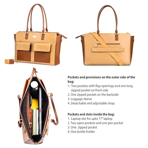Image of Strokes by Namrata Mehta Oversized Tote Bag for 17 inch Laptop | Trolley Sleeve and Detachable Strap | Large Tote Bags for Women for Office Use, Work | 8 Pockets and Bottle Holder