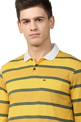 Image of Peter England Men Stripe Polo Neck Polo Regular Fit T-Shirts