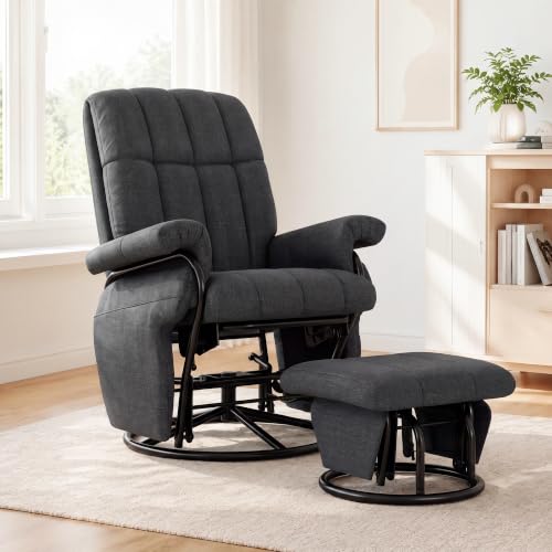 HOPUBUY 360° Swivel Recliner Chair with Ottoman Double Side Pockets