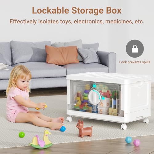 Image of BROVIEW 360Qt Lockable Stackable Storage Bins with Lids, Closet Organizers and Storage Drawer, Collapsible Storage Bin with Wheels, Plastic Cabinet for Toy Clothes Dorm Organizer, V9 3 Pack White
