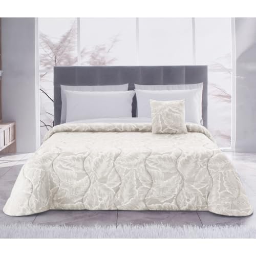 SaRani Trapunta Piumone Raso Matrimoniale 2 Piazze Invernale Piume con Cuscino Arredo (Panna, Matrimoniale)