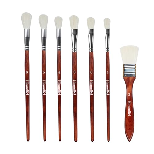 Himmlfel mélange pinceaux de Peinture, Ensemble de 7 pinceaux en Poil de chèvre pour Acrylique, Aquarelle, Huile, Pinceau de dorure pour l’Artisanat, céramique,...