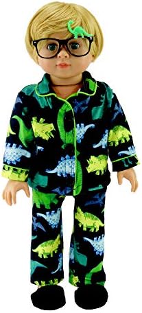 American Fashion World Boy's Dinosaur Button Up Pajamas Made for 18 inch Dolls
