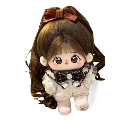 Pazeku 綿わた人形 20cm 着せ替え人形 女の子 柔らかい プレゼント かわいい ギフト 毛布素材 癒し コレクション、友達との付き合い、贈り物に最適な素晴らしいおもちゃ (小暈(しょううん)+ダークナイトパジャマ+ダブルポニーテール,セット3 [