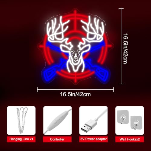 Image of Hunting Deer Neon Sign Deer Led Light Wildlife Animal Room Decor | USB Powered Dimmable Wall Art Gift for Animal Lover Home Decoration 16.5 inchx16.5 inch