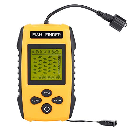 Localizador de peixes portátil de 100 m com sensor de sonar com fio transdutor e visor LCD