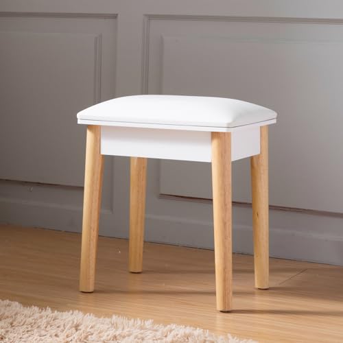 Taburete de madera para tocador blanco BRAGUE con asiento de poliuretano cómodo 3