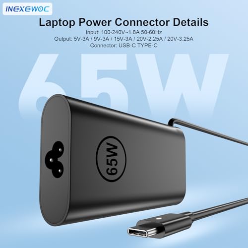 Image of 65W Watt USB Type C Laptop Charger Compatible with Dell Latitude 5420 5440 5520 5430 5450 5540 5550 7420 7440 7430 9250 XPS 12 13 9250 9350 9380 9370 9360 Chromebook 3100 Power Cord Adapter