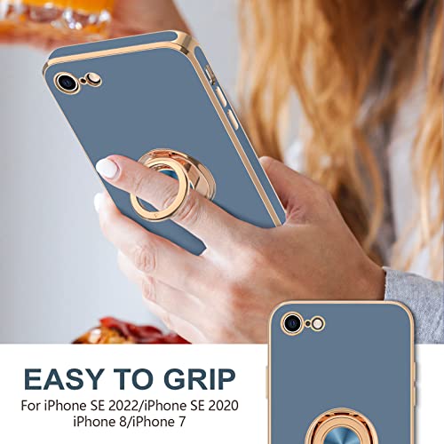 Image of Hython Case for iPhone SE 2022, iPhone SE 2020, iPhone 7 Case, iPhone 8 Case with Ring Holder Stand Magnetic Kickstand, Plating Rose Gold Soft TPU Bumper Camera Protection Shockproof Phone Cases-Gray