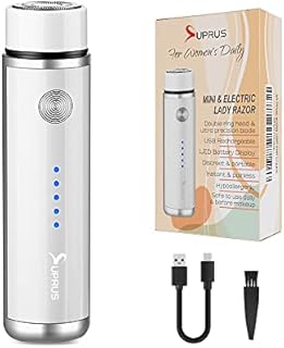 SUPRUS Damska golarka elektryczna z możliwością ponownego ładowania przez USB, do twarzy, brody, wąsów, nóg, pach, bikini, LED, wskaźnik baterii, bezprzewodowy (biały)