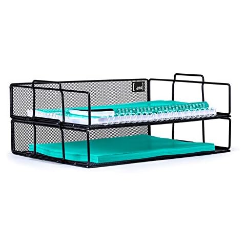 Mindspace 2 Tier Stackable Letter Tray Desk Organizer | Stackable Paper Tray Organizer | The Mesh Collection, Black Cover
