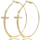 Big/Large Cross Hoop Earrings for Women Trendy 2025 Cross Earrings Rhinestone Sparkly Hoop Earings Prom Wedding Party Formal Jewelry for Women Dress