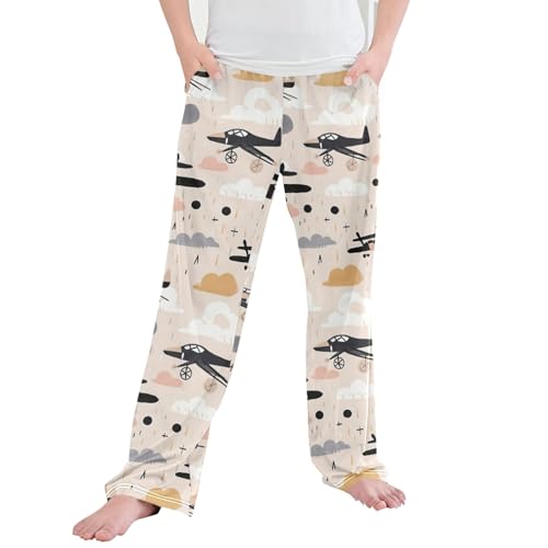 Airplane Long Pajama Pants Elastic Waist PJ Bottoms with Pockets S A110942