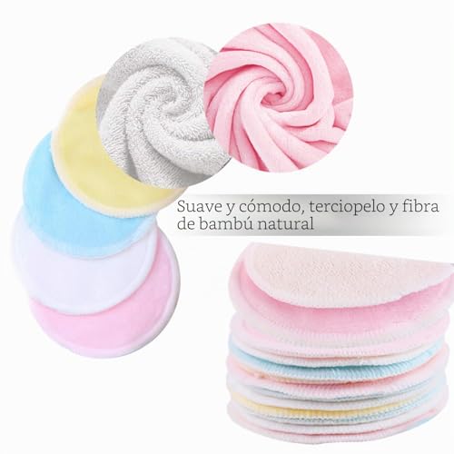 Miniatura 2 de Almohadillas Desmaquillantes De Fibra De Bambú Discos De Algodón Desmaquillante Lavable 16 Unidades 2 Bolsas De Lavado Material De Fibra De Bambú Suave Lavable Y