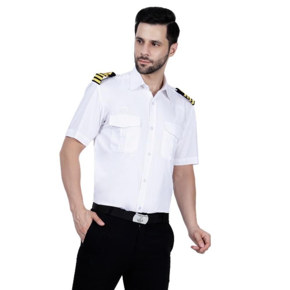 White Shirt | Uniform Accessory | Cotton Shirt for Unisex Regular Fit | Lightweight & Comfortable Wear | Merchant Navy Uniform White Half Sleeve Shirt with Epaulet Flaps | Pack 1 (40)