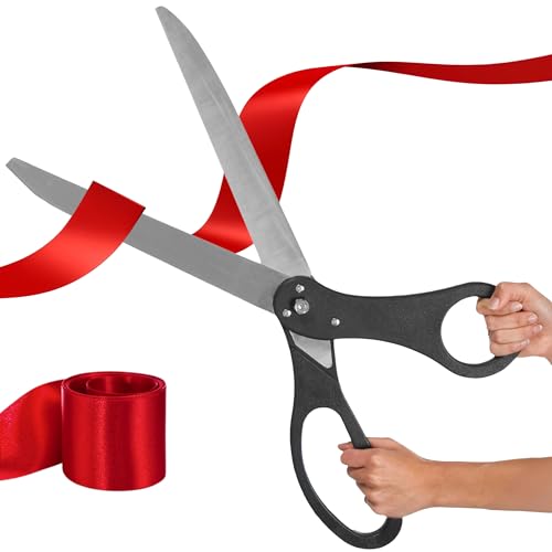 Giant Ribbon Cutting Ceremony Kit - Big 25 Inch Black Grand Opening Scissors and Red Satin Ribbon for Special Events Business Openings and Inaugurations