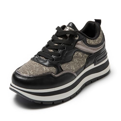 JOMIX Damen Sneaker rutschfeste Sportschuhe Freizeitschuhe Leicht Joggingschuhe Bequeme Leder Walkingschuhe Laufschuhe (WSC255015, Schwarz, 39 EU)