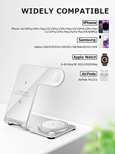 3 In 1 Charging Station For Multiple Devices Apple - Aluminum Alloy Fast Wireless Charger Stand For Iphone 14/13/12/11/Pro/Max/Xs/Xr/X/8/Plus, For Apple Watch 7/6/5/4/3/2/Se, For Airpods 3/2/Pro #TOP3