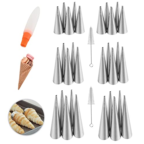 Non-Stick Cream Cannoli Tubes, RoseFlower 30 Pcs Stainless Steel Screw Croissant Mould Cannoli Shells Horn Cones Molds with 2 Clean Brush - Pastry Baking Set for Christmas Halloween Anniversary Party - Image 2