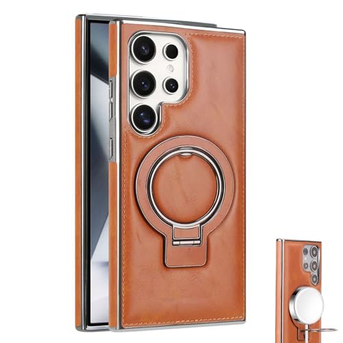 Pwzoax Sentiment Value Leather Phone Case, Sentimentvalue Magnetic Anti-Fall Bracket Protective Case with Invisible Stand for Samsung Galaxy S25 S24 S23 Ultra Plus (Light Brown,S25ultra)