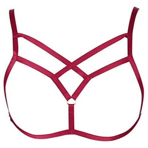 MAMOHSS Women Modern Stylish Elastic Lingerie Cage Bras Body Harness Cupless Strappy Bralette Plus Size - red - One size Cover