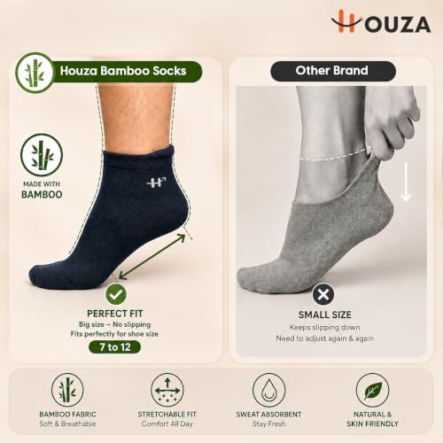 Image of HOUZA Bamboo Ankle Socks For Men | Anti-Bacterial, Breathable & Odour-Free | 3X Softer Than Cotton Socks | Ideal for Sports, Walking, Gym & Daily Wear | Sizes- (UK 7-10)