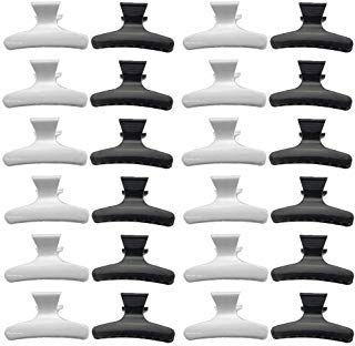 XLX 24PCS Large Butterfly Hair Clamps Black and White Plastic Clip Hairdressing Tray Hair Positioning Hairpin