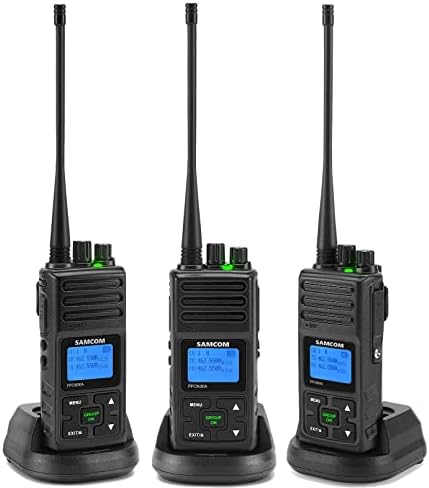 SAMCOM Two Way Radios Walkie Talkies Long Range 5 Watts 2 Way Radio with Earpieces Rechargeable Hand-held UHF Business Programmable Portable, Dual Channels/PTTs/Group Call, 3 Packs
