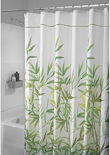 mDesign Bamboo Leaf Anti-Mould Shower Curtain - 180 cm x 200 cm - Fabric Shower Curtain - Bathroom Shower Curtains - Water-Proof Shower Curtains - 12 Reinforced Buttonholes for Easy Hanging - Green