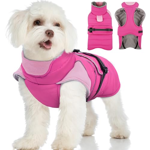 Image of MIGOHI Waterproof Dog Winter Coat - Thick Dog Fleece Jacket with Reflective Strips, Warm Winter Snowsuit Sweater for Small Dogs,Machine Washable,French Bulldog,M,Rosepink