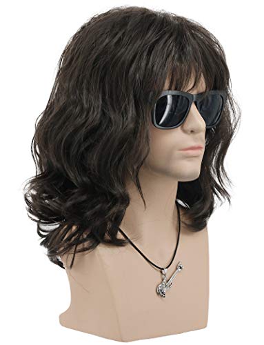 Vgbeaty 70S 80S Punk Rocker Party California Wig Men Women Long Wave Dark Brown Halloween Costume Cosplay Wig #TOP2