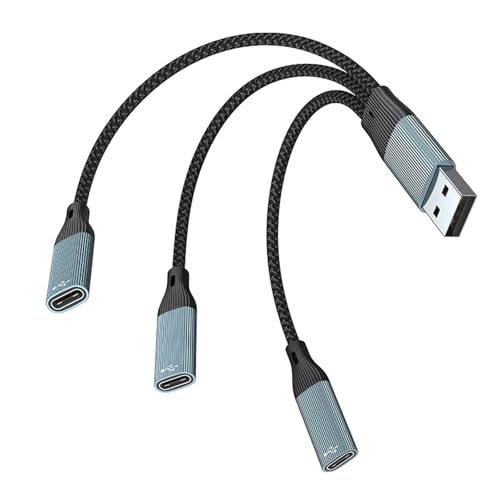 Fahoujs 3in1 USB C Splitter Cable Male to 3 Female Ports, Power Chargers & Data Sync Converter USB Splitter Cable