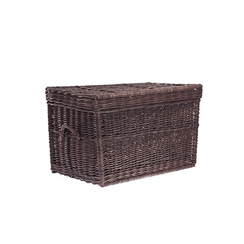 e-wicker24 Baule in Vimini Cassapanca Vintage Fatto a Mano Cesta Vimini con Coperchio Scatola Rettangolare Porta Giochi