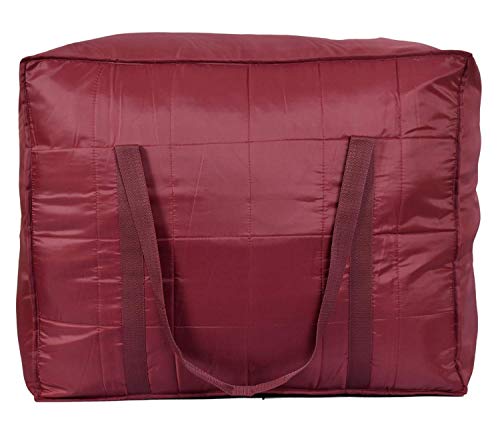 Image of Peafowl Jumbo Blanket Bag | Double Bed Blanket Cover | Saree Storage Bag | King Size Cloth Organizer with Waterproof & Dustproof Fabric (Maroon)