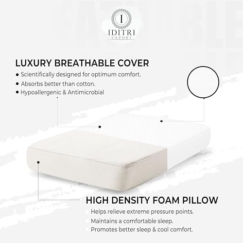Image of High Density Memory Foam Cervical Pillow Set of 2 for Neck Pain Relief, 50x30x6 cm Orthopedic Support, Breathable Luxury Cover, Aligned Spine Bedding for Side and Back Sleepers, White