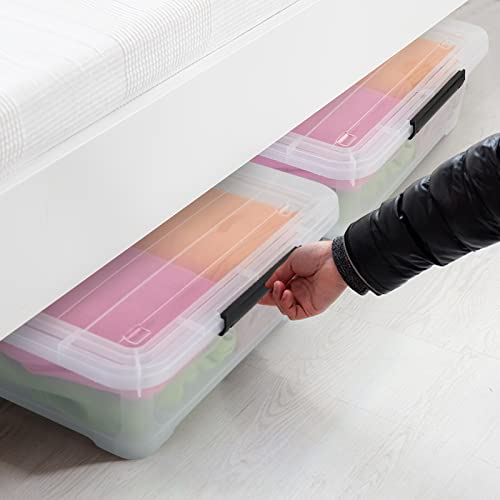 Innouse 40 Quart Under Bed Storage Bin With Wheels, 3 Packs Large Flat Clear Latch Box #TOP2