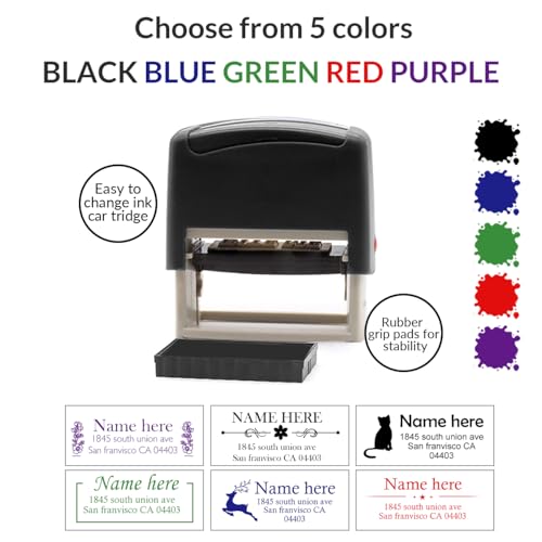 Teryiaco Personalization - Address Stamps - Custom Stamps - Automatic inkjet Return Address Mail three lines - Black, red, green, blue, purple ink - Wedding Invitation Stamps (Small 9/16\" x 1-1/2\")