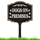Dog on Premises Sign with Adjustable Height Stake Set, Beware of Dogs Signs for Fence,12x10 Inch/42 Inch High-50-mil Thick Aluminum, Dog on Duty Sign for Yard/Home/Front Door -Plug and Play Ready