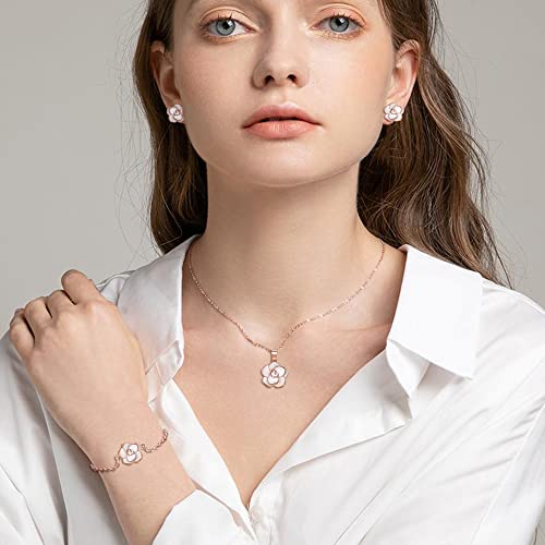 Elequeen Rose Flower Necklace Earrings Bracelet Set 14K White Rose Gold Plated Hypoallergenic Jewelry Sets Gift For Women Girls #TOP1