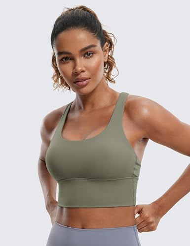 Image of CRZ YOGA Naked Feeling Scoop Neck Sports Bras | Medium Support, Removable Pads, Yoga, Sleek, Longline, Strappy Back, for Women