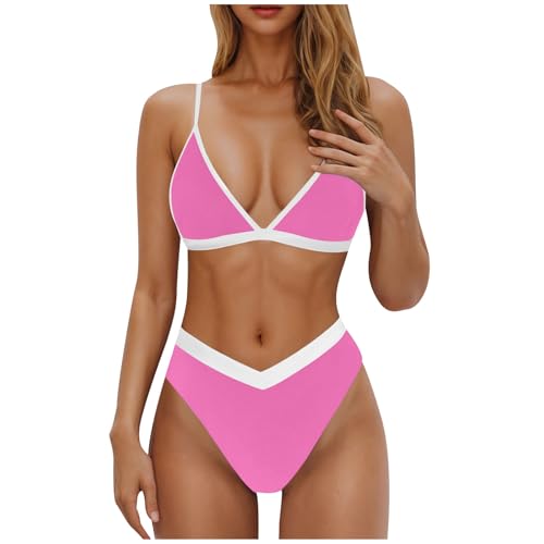 Outlet Store Deals Bikini Sets for Women Sexy High Waisted Colorblock 2 Piece Swimsuit High Cut Push up V Neck Summer Beach Bathing Suit Thong Bikini Sets for Women