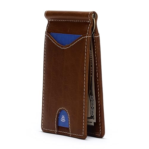 Image of ROGUE WALLET Genuine Leather Minimalist Wallets - RFID Blocking with Money Clip - Interior & Exterior Card Pockets & More - Gift for Men (Brown)